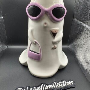 Ceramic Ghost Figurine with Purple Sunglasses and martini